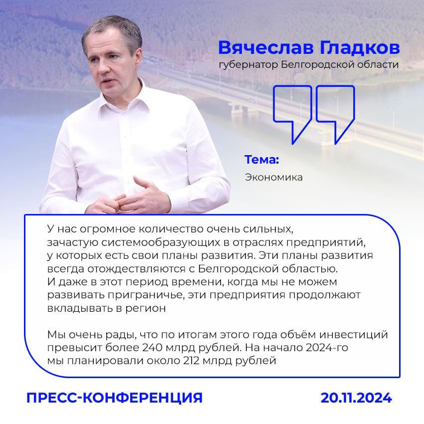 По прогнозам, объем инвестиций в экономику Белгородской области в 2025 году достигает 265 млрд рублей.